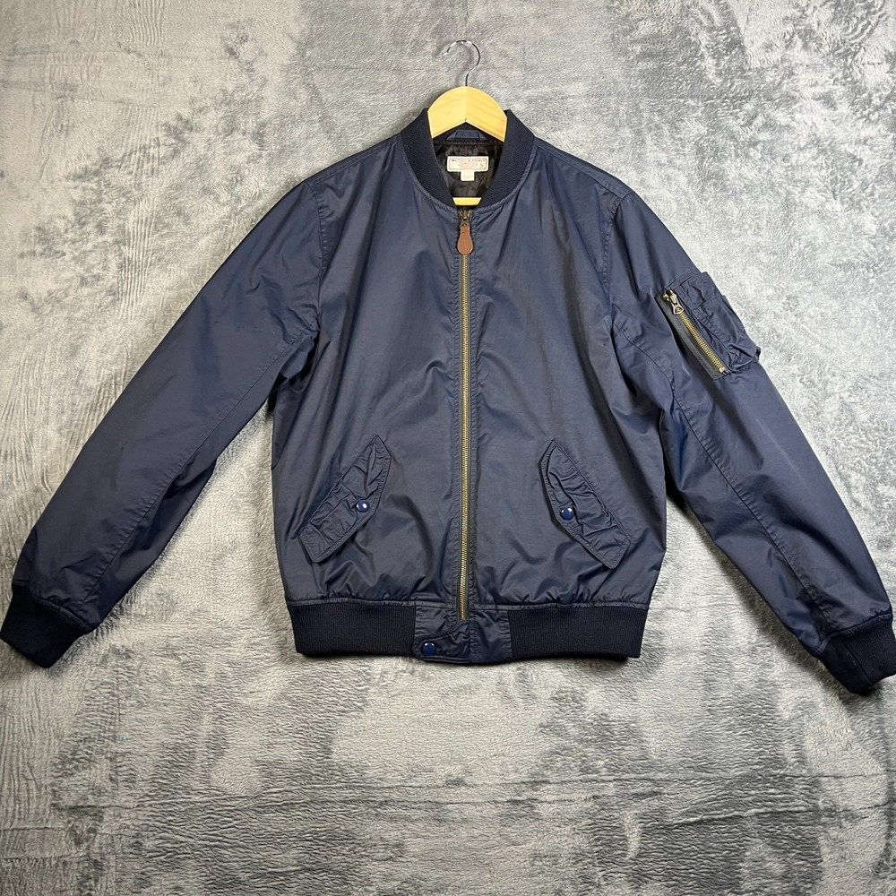 Wallace & Barnes MA 1 Bomber Jacket Mens Small Navy Blue Lined Ribbed Full Zip